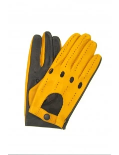 Guanto Da Guida In Nappa Bicolor Con Palmo Touch-screen Moro/Giallo
