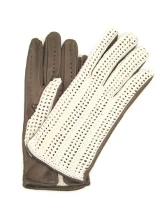 Guanto Guida Con Palmo In Nappa E Dorso In Crochet Fango