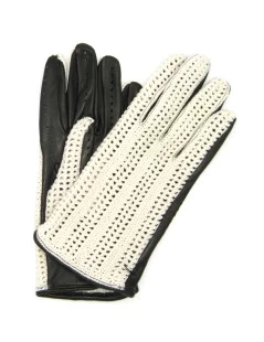 Guanto Guida Con Palmo In Nappa E Dorso In Crochet Nero