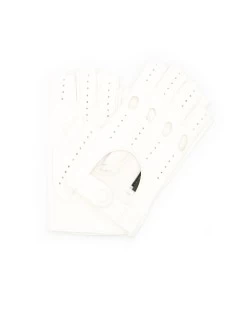 Guanto Guida In Nappa Sfoderato 1/2 Dita Bianco