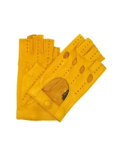 Guanto Guida In Nappa Sfoderato 1/2 Dita Giallo Ocra
