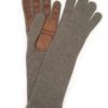 Guanto In 100% Cashmere 4bt Con Palmo In Nappa Castoro/Tan