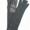 Guanto In 100% Cashmere 4bt Con Palmo In Nappa Grigio Scuro/Nero