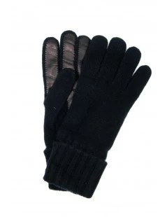 Guanto In 100% Cashmere 2bt Con Palmo In Nappa Navy