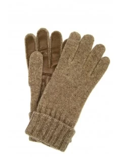 Guanto In 100% Cashmere 2bt Con Palmo In Nappa Taupe