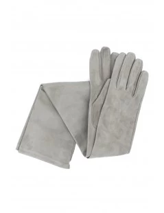 Guanto In Nappa Scamosciata Foderato In Seta Grigio Perla