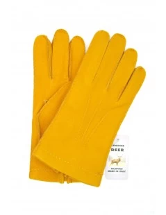 Guanto In Cervo Cucito A Mano Foderato Cashmere Giallo Ocra