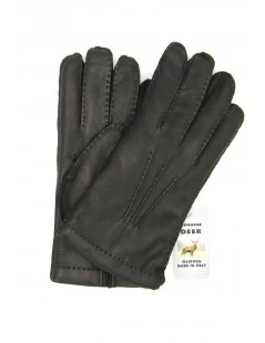 Guanto In Cervo Cucito A Mano Foderato Cashmere Nero