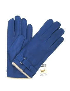 Guanto In Cervo Fod. Cashmere Con Cinturino Blu Inchiostro