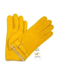 Guanto In Cervo Fod. Cashmere Con Cinturino Giallo