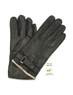 Guanto In Cervo Fod. Cashmere Con Cinturino Nero