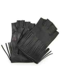 Guanto In Nappa 1/2 Dita Con Frange Foderato Seta Nero