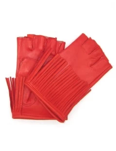 Guanto In Nappa 1/2 Dita Con Frange Foderato Seta Rosso