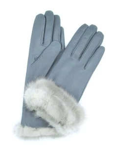 Guanto In Nappa 4bt Con Risvolto In Visone Grigio Perla