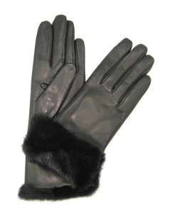 Guanto In Nappa 4bt Con Risvolto In Visone Nero