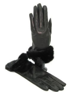 Guanto In Nappa 4bt Con Risvolto In Visone Nero - immagine 4