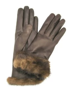 Guanto In Nappa 4bt Con Risvolto In Visone T.Moro