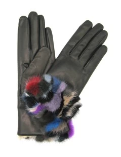 Guanto In Nappa 4bt Con Risvolto Visone Multicolor Nero