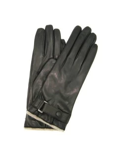 Guanto In Nappa Con Cinturino Al Polso Fod. Cashm. Nero