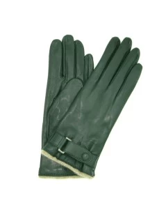 Guanto In Nappa Con Cinturino Al Polso Fod. Cashm. Verde Scuro