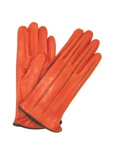 Guanto In Nappa Con Intarsi A Contrasto Arancio/Moro