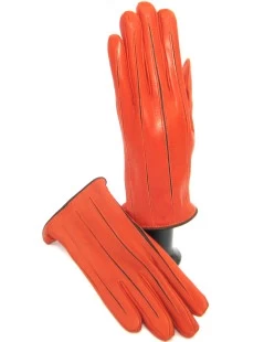 Guanto In Nappa Con Intarsi A Contrasto Arancio/Moro - immagine 5