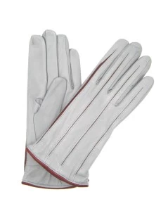 Guanto In Nappa Con Intarsi A Contrasto Grigio Perla/Bordeaux