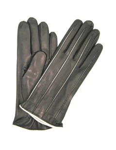 Guanto In Nappa Con Intarsi A Contrasto Nero/Panna