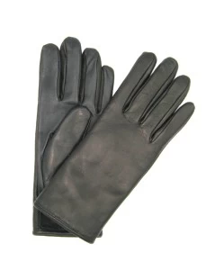 Guanti In Nappa Fod. Cashmere Con Bottone Touch Screen Nero