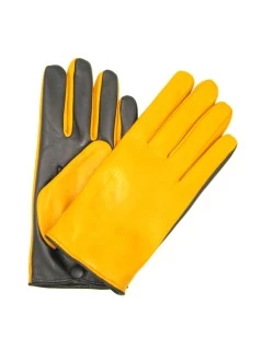 Guanto In Nappa Fodera Cashmere,Touch Screen Giallo Ocra/Moro