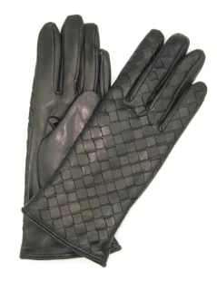 Guanto In Nappa Intrecciato Fodera Cashmere Nero
