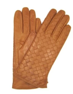 Guanto In Nappa Intrecciato Fodera Cashmere Tan