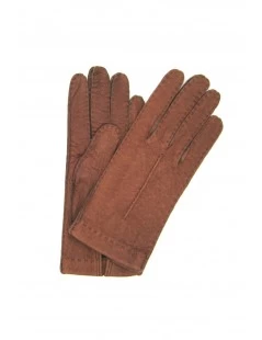 Guanto In Peccary Sfoderato Cucito A Mano Tabacco