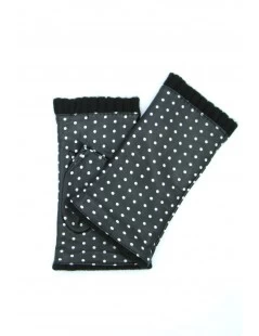 Guanto Manicotto In Nappa Stampa Pois Foderato Cashmere Nero