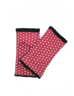 Guanto Manicotto In Nappa Stampa Pois Foderato Cashmere Rosso