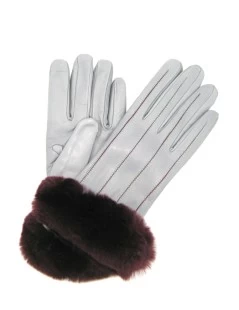 Guanto Nappa Con Intarsi A Contrasto E Bordo Rex Grigio Perla/Bordeaux