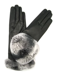 Guanto Nappa Con Risvolto Rex ,fodera Cashmere. Nero