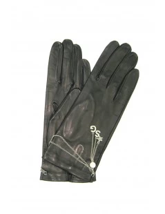 Guanto Nappa Fodera Seta Con Catenina E Ciondolo Nero