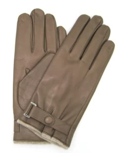 Guanto Nappa Foderato Cashmere Con Cinturino Fango