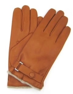 Guanto In Nappa Foderato Cashmere Con Cinturino Tan