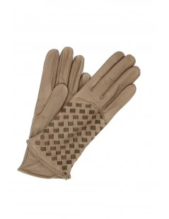 Guanto Nappa Foderato Cashmere Con Intreccio Fango