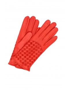 Guanto Nappa Foderato Cashmere Con Intreccio Rosso
