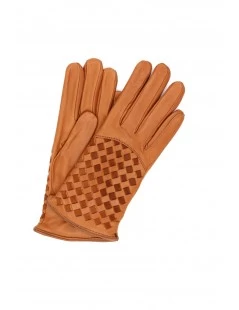 Guanto Nappa Foderato Cashmere Con Intreccio Tan