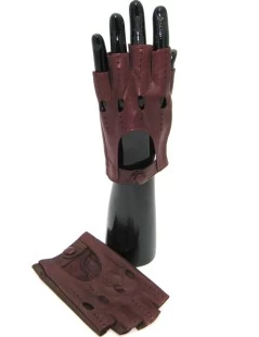 Guanto Guida In Nappa Mezze Dita Bordeaux - immagine 4