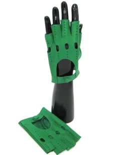 Guanto Guida In Nappa Mezze Dita Verde Smeraldo - immagine 4