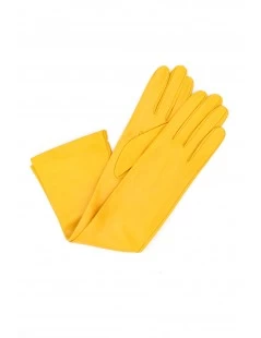 Guanto In Nappa 10bt Foderato Seta Giallo Ocra