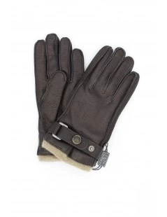 Guanti In Cervo Con Cinturino Fodera Cashmere Nero