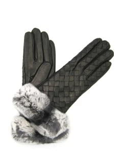 Guanto In Nappa Intrecciato Con Bordo Rex Nero