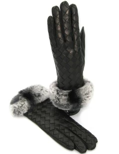 Guanto In Nappa Intrecciato Con Bordo Rex Nero - immagine 5